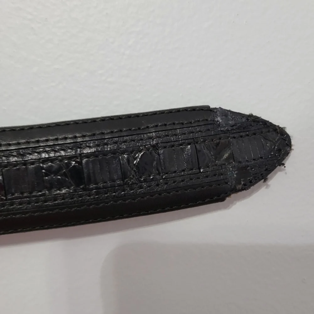 Mezlan Men's Genuine Crocodile Leather Dress Belt Size 34 Black Spain‎ Brass